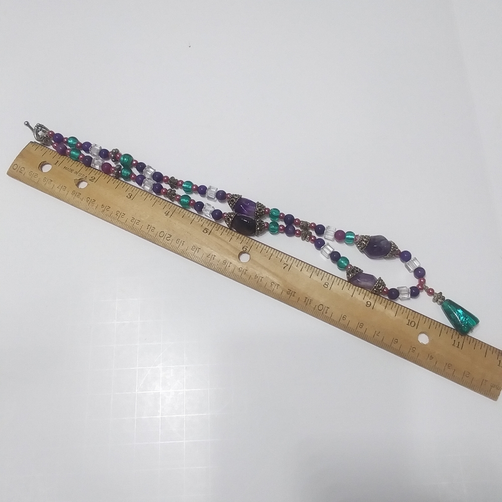 Pink, Green & Purple Beaded Necklace - Picture 9 of 9